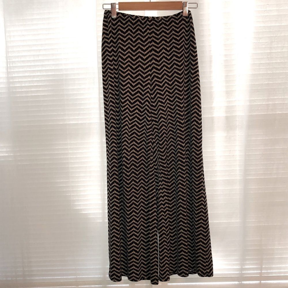 Dressbarn PM Black Light Brown Chevron Wide Leg Polyester Pants